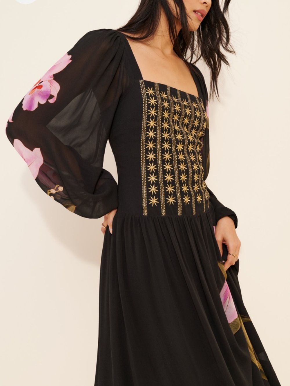 Farm Rio Floral Long Sleeve Midi Dress- Medium